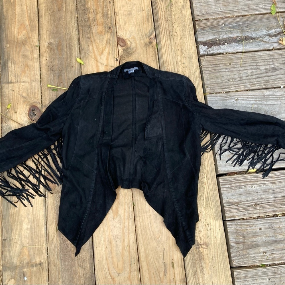LAMARQUE Zura jacket Fringe Black Cropped Cascade Lambskin Western Rocker Luxury